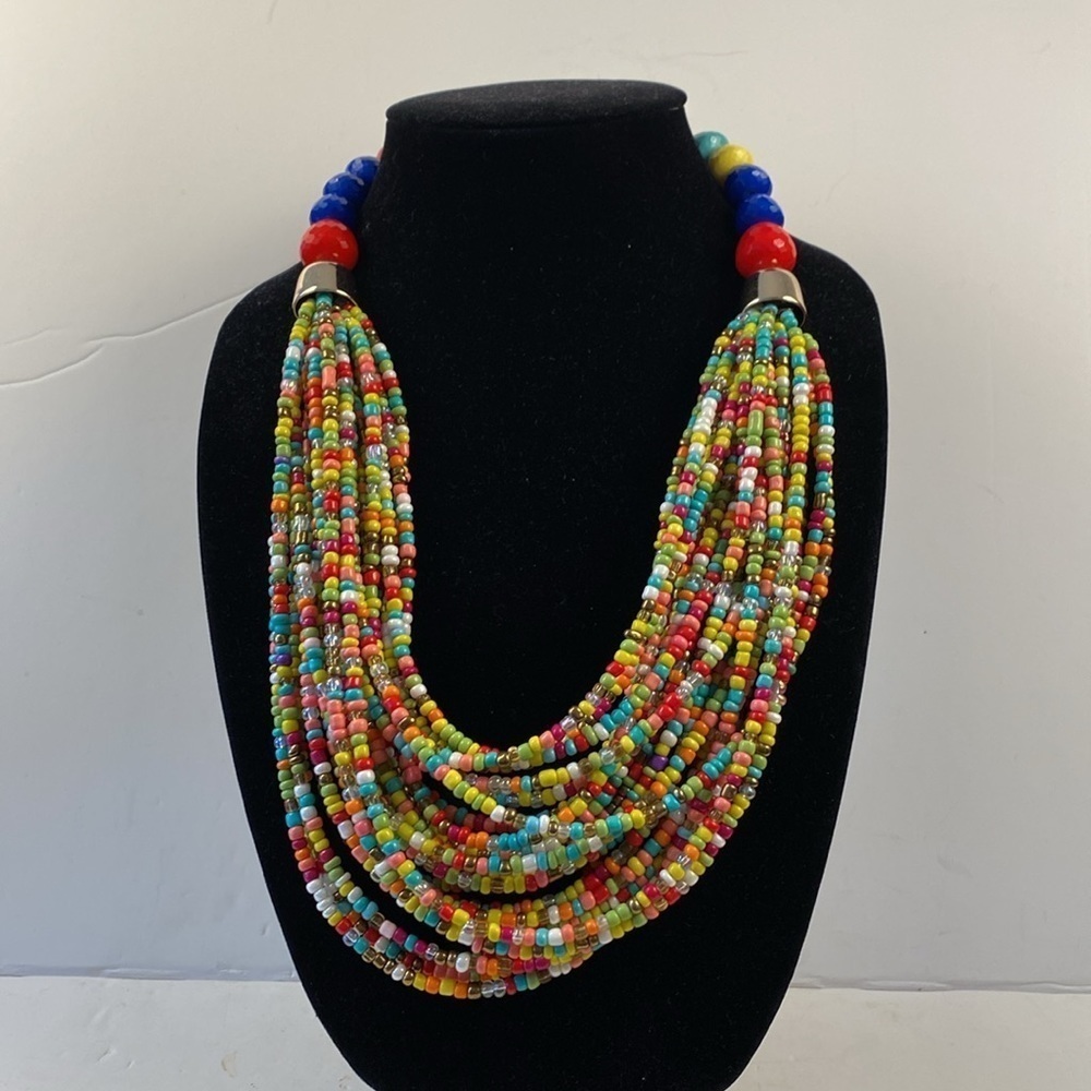 Statement necklace colourful, beaded beads rainbow pride teacher Miss frizzle